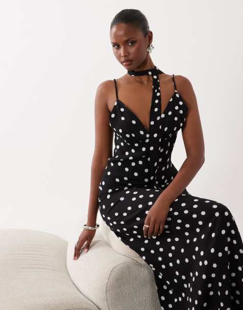 Vero Moda - Sort cami-maxikjole med polkaprikker og tørklædedetalje - view 1