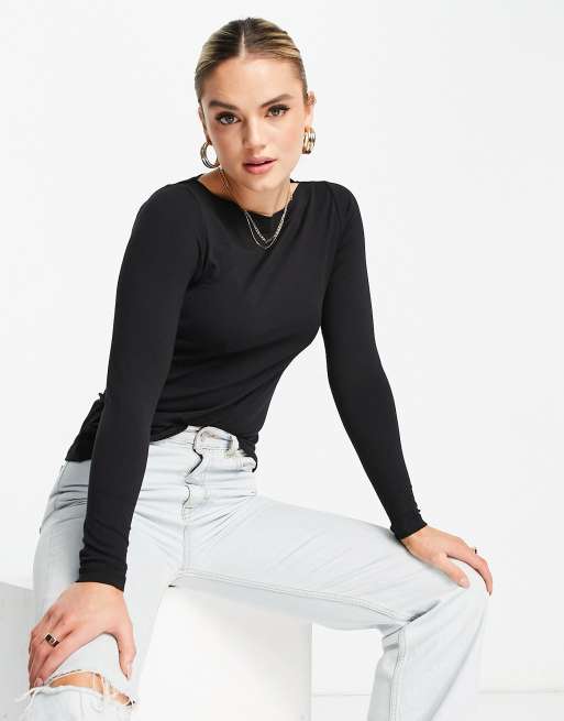 Vero Moda - Sort langærmet T-shirt i bomuld - BLACK