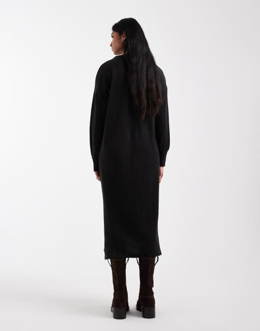 Vero Moda - Sort midikjole med V-hals i blød ribstrik, 3 af 4