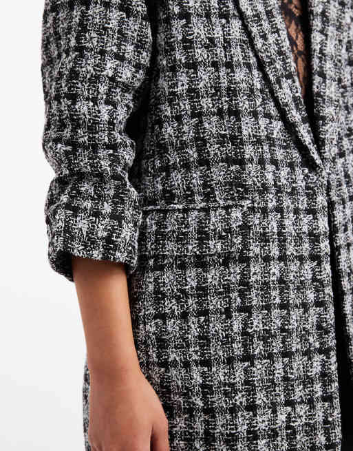 Vero Moda - Sort og hvid oversized blazer med boucle-tekstur og rynkede ærmer, 3 af 4