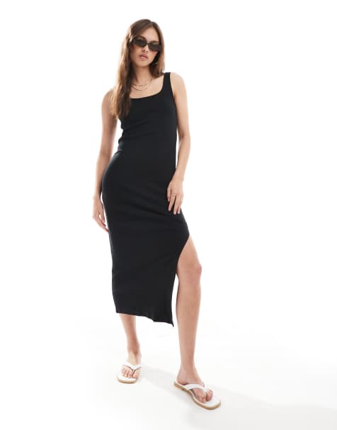 Vero Moda - Sort og ribstrikket tanktop-midikjole - view 1
