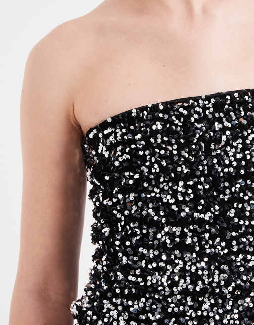 Vero Moda - Sort og sølvfarvet bandeau-top med tekstur og pailletter - Del af sæt, 2 af 4