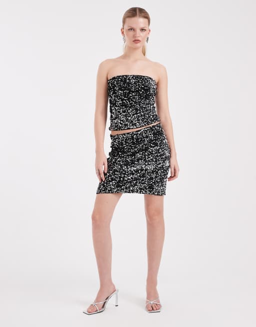 Vero Moda - Sort og sølvfarvet bandeau-top med tekstur og pailletter - Del af sæt, 3 af 4