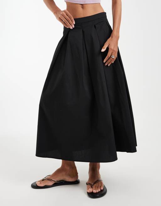 Vero Moda - Sort plisseret midinederdel i bomuldspoplin, 4 af 5