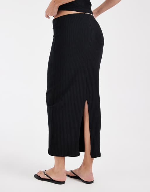 Vero Moda - Sort ribstrikket midinederdel i jersey, 5 af 5