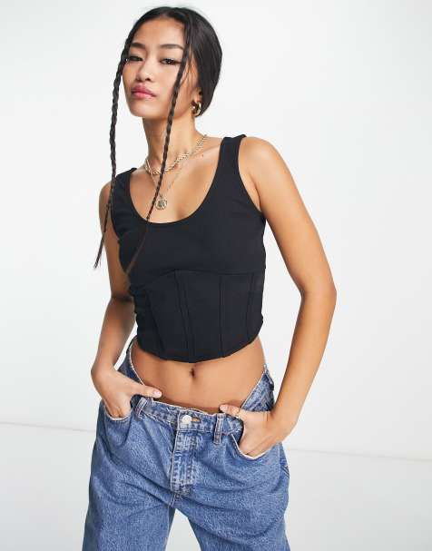 Vero Moda - Sort top med korsetdesign og sømdetaljer - view 1