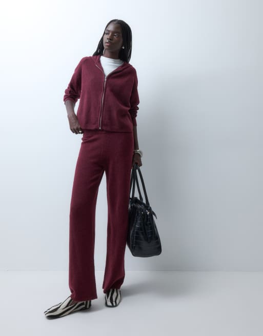 Vero Moda knitted hooded co-ord in burgundy melange, 3 z 3