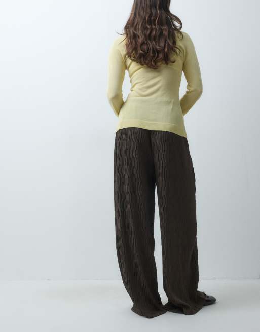 Vero Moda spodnie z szerokimi nogawkami, plisowane, brązowe, 3 z 5