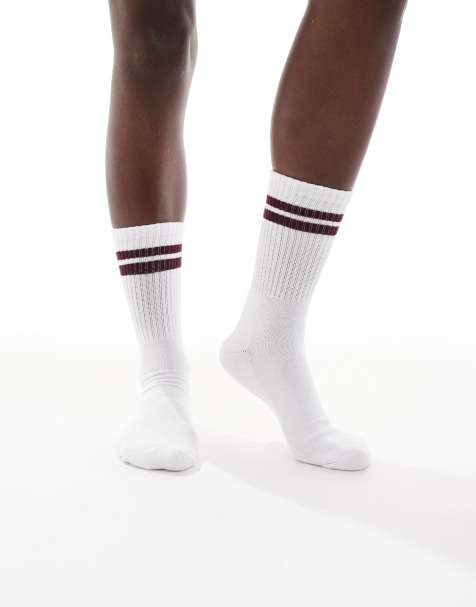 Vero Moda sporty ribbed socks in white and burgundy - view 1