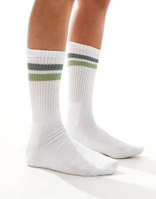 Vero Moda sporty ribbed socks in white and green