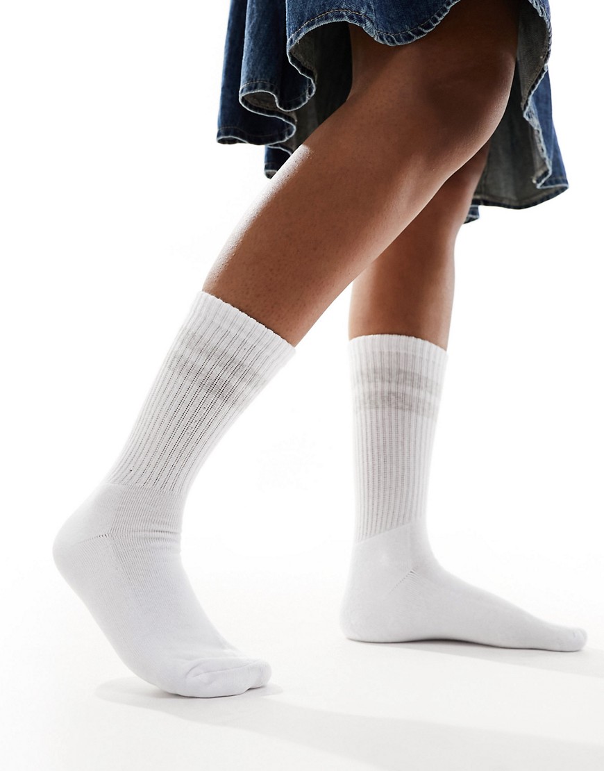 Vero Moda sporty ribbed socks in white and grey
