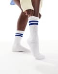 [Vero Moda] Vero Moda sporty ribbed socks in white and surf blue One Size Snow white/blue