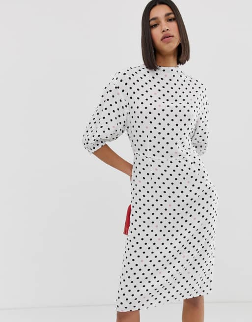 Vero moda polka dot shop midi dress with volume sleeve