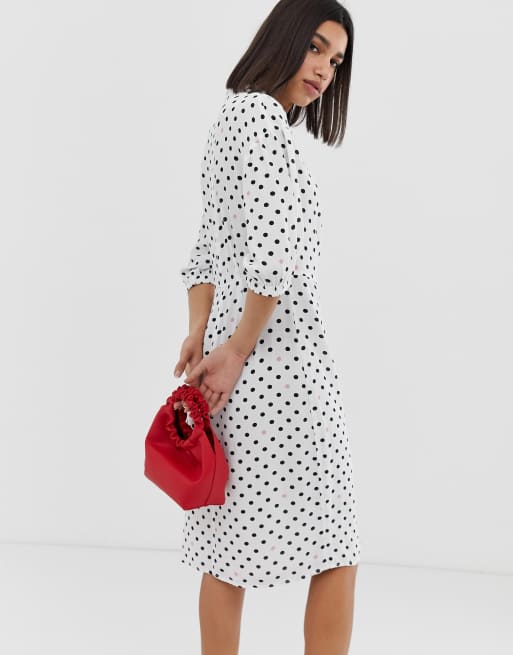 Vero moda polka dot midi dress with hotsell volume sleeve