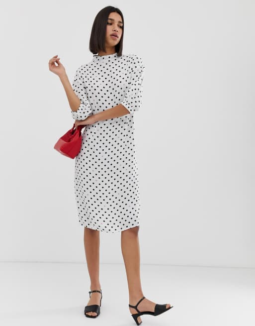 Vero moda polka dot shop midi dress with volume sleeve