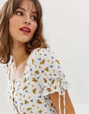 vero moda square neck ditsy floral maxi tea dress