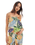 [Vero Moda] Vero Moda square neck plisse cami in palm leaves print (Part of a set)-Multi M Sweet Corn AOP