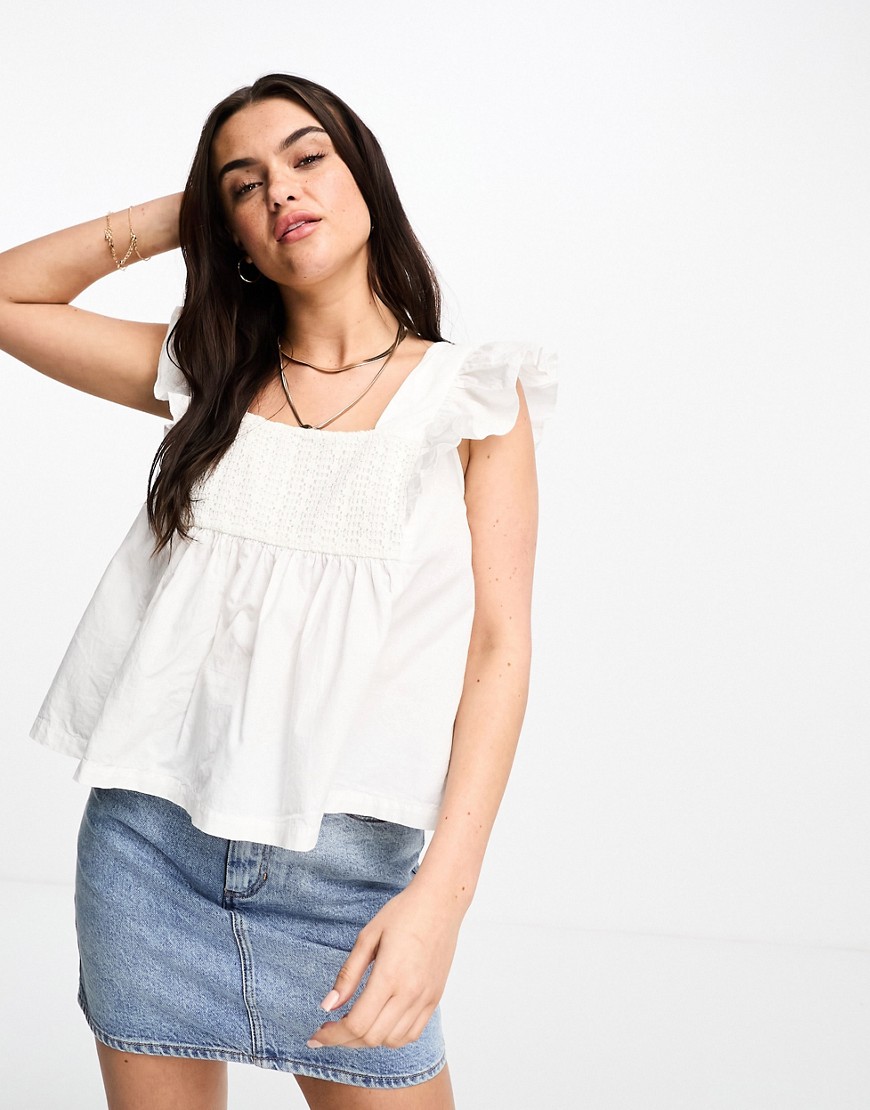 Vero Moda square neck smock top with lace front in white