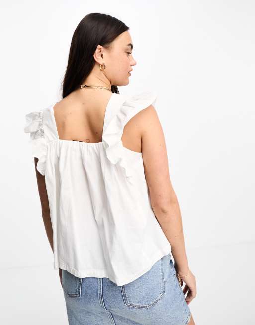 White Ruffled Sleeveless Top