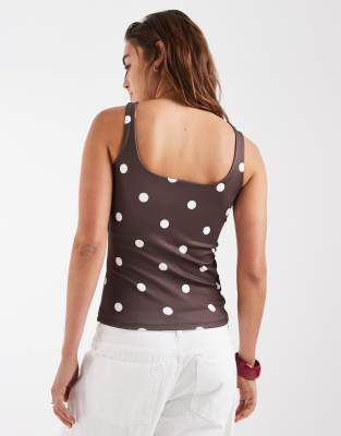Vero Moda square neck tank top top in chocolate polka-dot print | ASOS