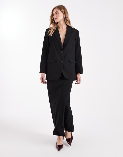 Vero Moda - Sæt med oversized blazer og maxinederdel med sorte/hvide nålestriber - view 1