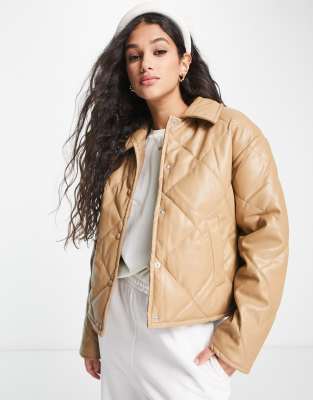 Vero Moda - Steppjacke aus Kunstleder in Beige-Neutral