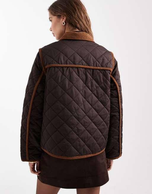 Vero Moda – Steppjacke in Schokobraun mit Kontrastkragen, 4 von 4