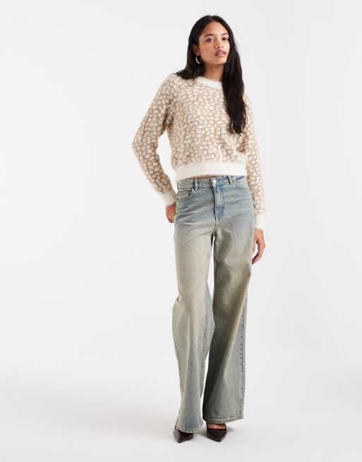 Vero Moda stickad tröja med hjorttryck i mjuk fluffig cream melange, 2 av 4