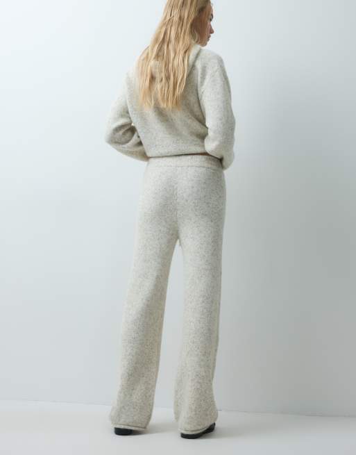 Vero Moda stickat set med vida byxor i oatmeal, 3 av 5