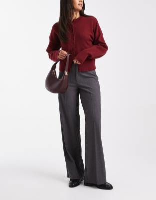 Vero Moda Straight Leg Dress Pants With Creased Front In Gray