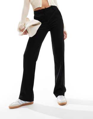 straight leg jersey pants with belt loops in black