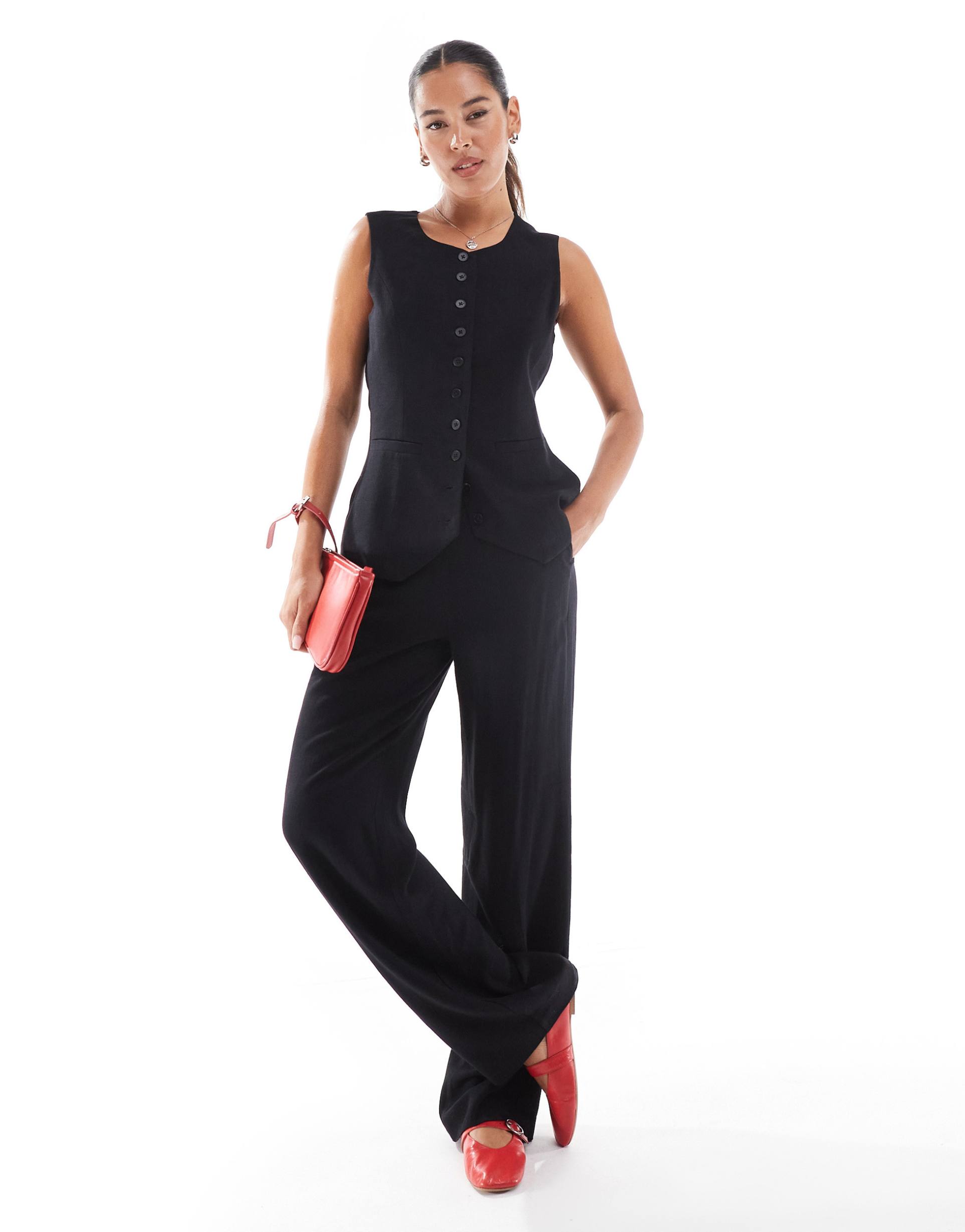 vero moda straight leg pants in black - part of a set