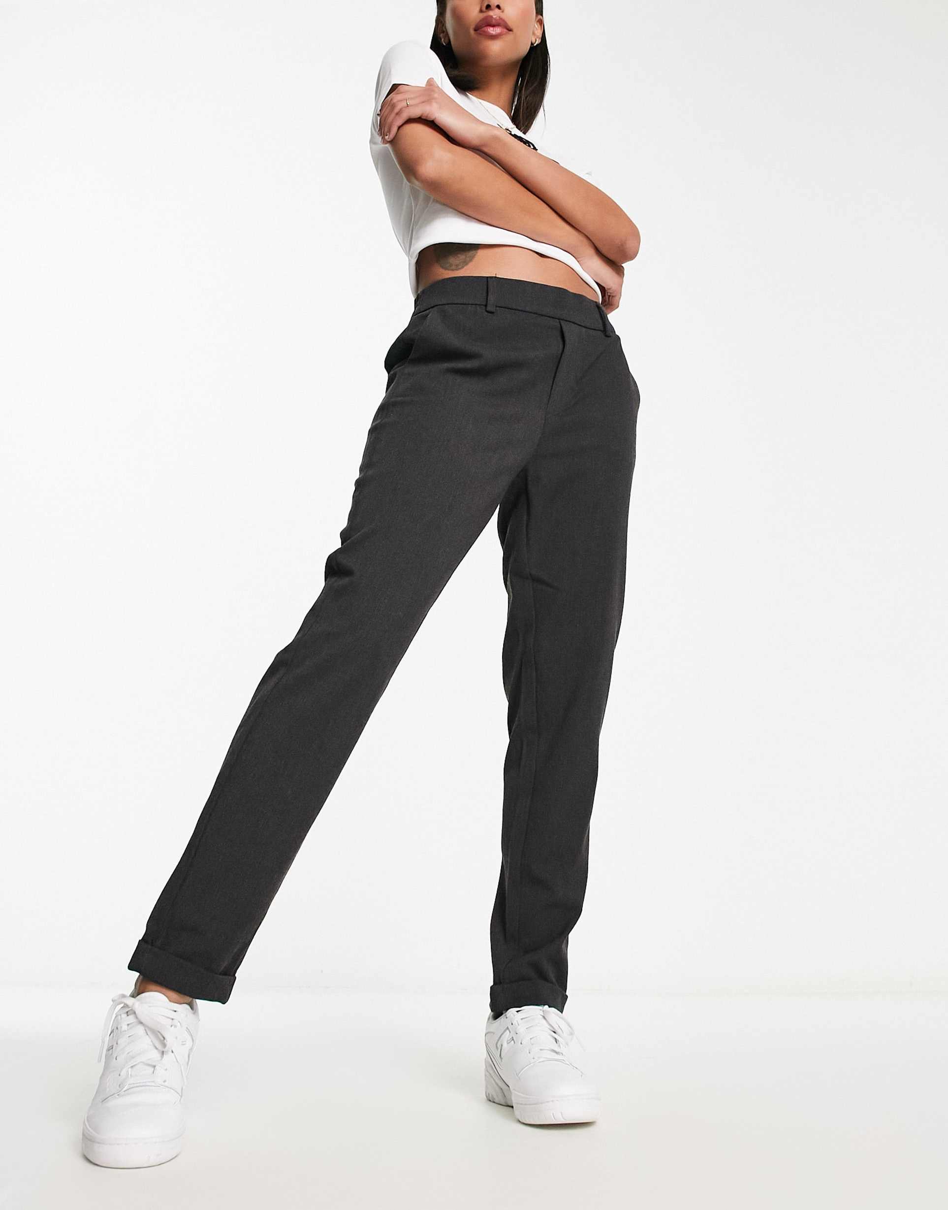 vero moda straight leg pants in dark gray