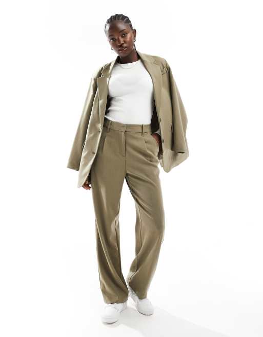 Vero Moda oversized tailored blazer and straight leg pants set in beige