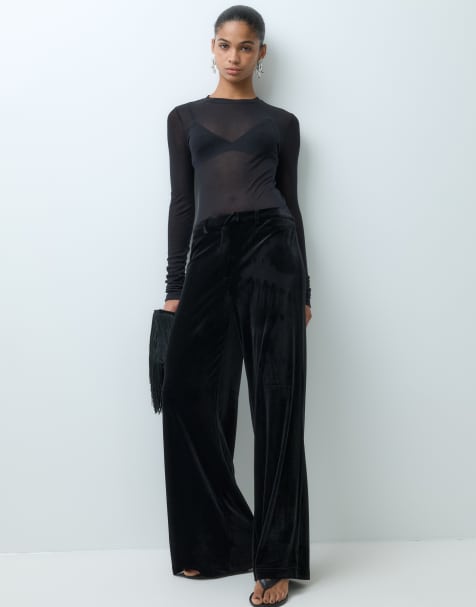 Vero Moda straight leg velvet trousers co-ord in black - view 1