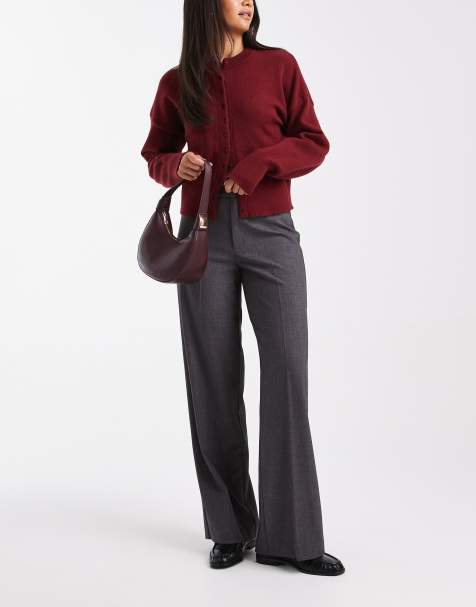 Vero Moda straight smart pants with crease front in dark grey melange - view 1
