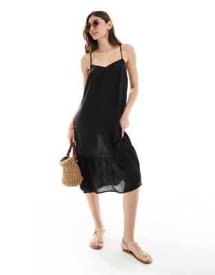 vero moda strappy beach mini dress in black