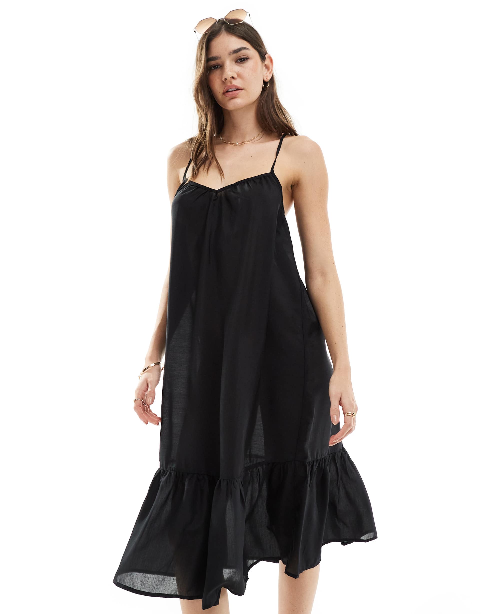 vero moda strappy beach mini dress in black