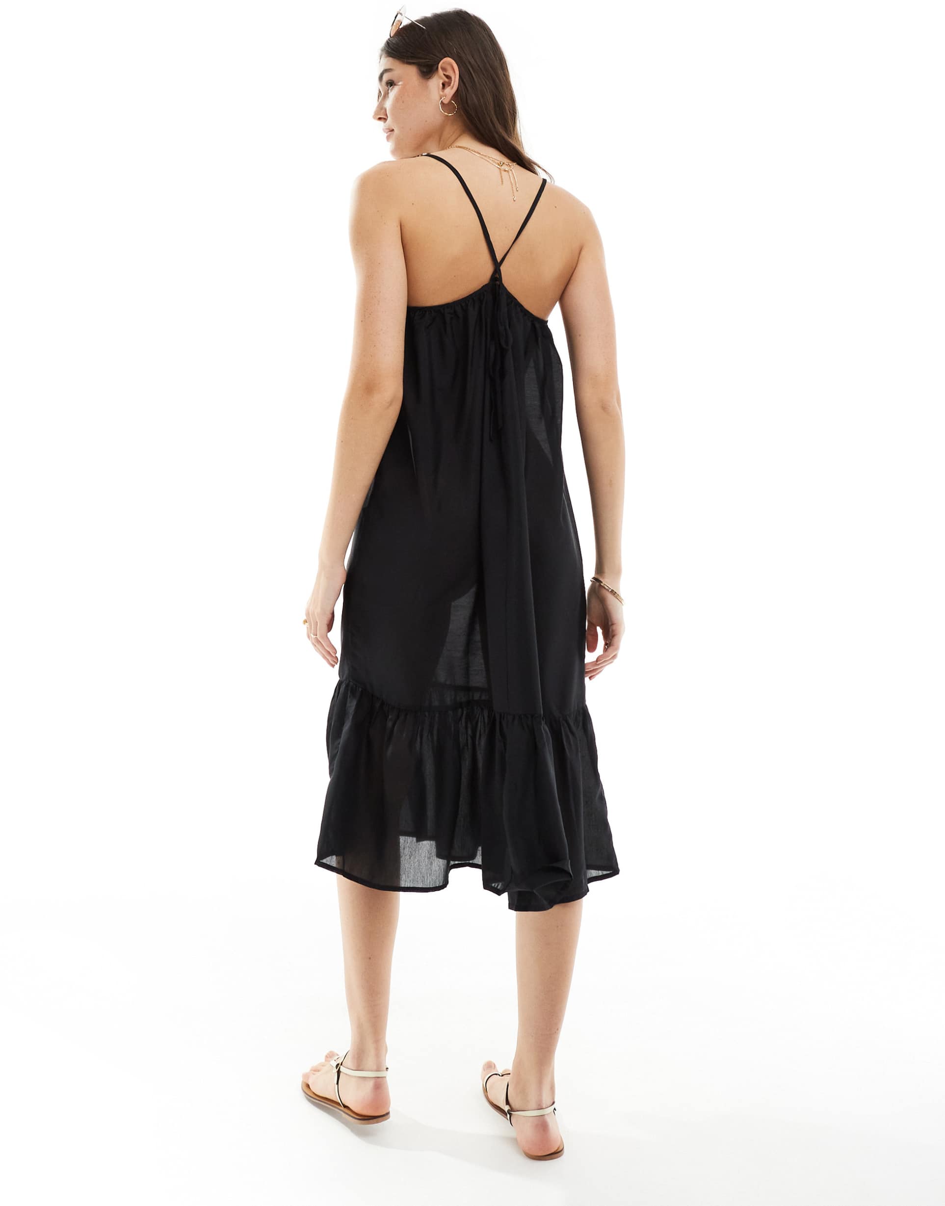 vero moda strappy beach mini dress in black