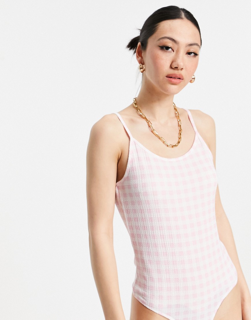 Vero Moda strappy bodysuit in pink gingham-Multi