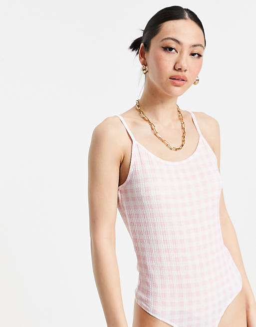 Vero Moda strappy bodysuit in pink gingham