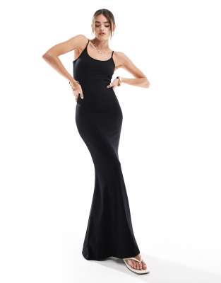 strappy maxi dress with fluted skirt in black