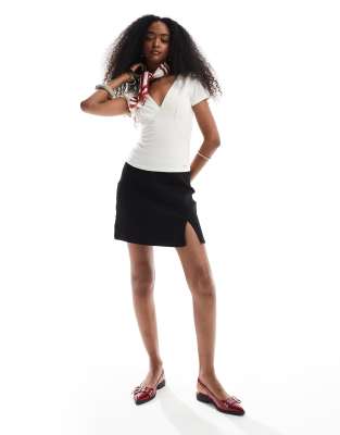 Vero Moda Stretch Denim Mini Skirt With Notch Front