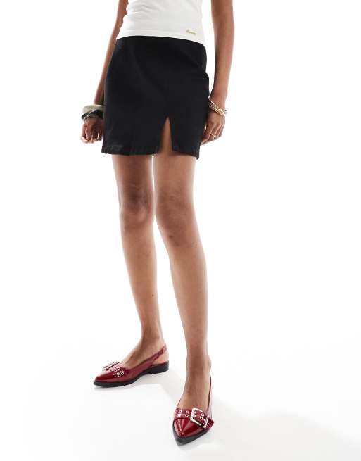 Vero Moda stretch denim mini skirt with notch front in black, 5 of 5