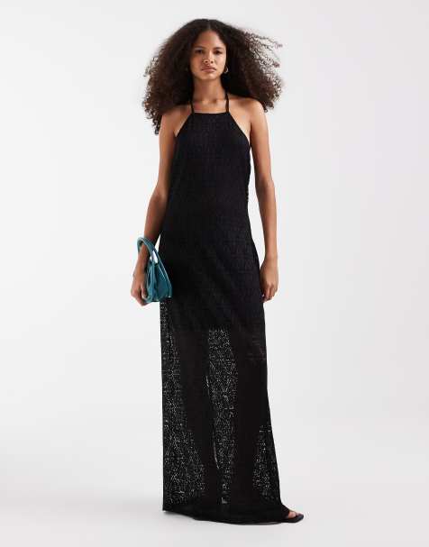 Vero Moda stretch lace halter maxi dress in black - view 1