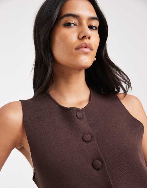 Vero Moda – Strick-Minikleid in Schokobraun mit bezogenen Knöpfen, 2 von 4
