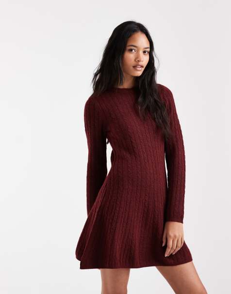 Vero Moda Strick-Minikleid mit ausgestelltem Schnitt in dunklem Burgunderrot - view 1