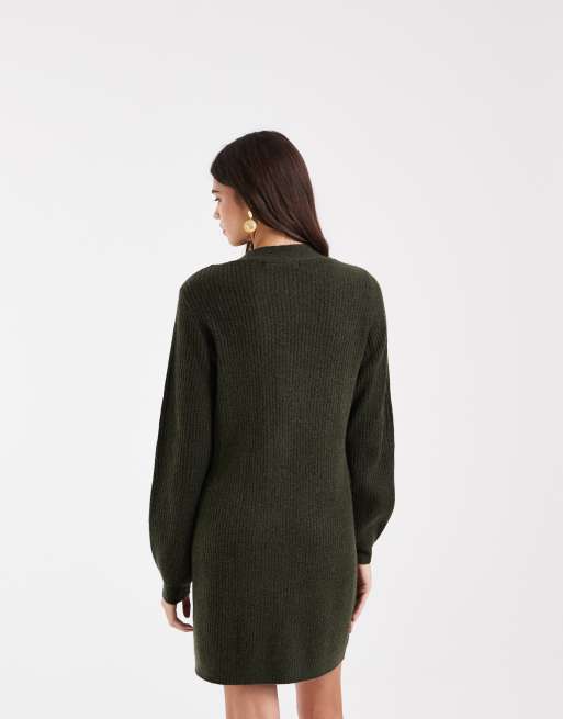 Vero Moda Strick-Minikleid mit Knopfleiste und Ballonärmeln in dunkelgrün meliert, 4 von 4