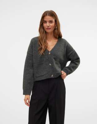 Vero Moda - Strickjacke in meliertem Dunkelgrau