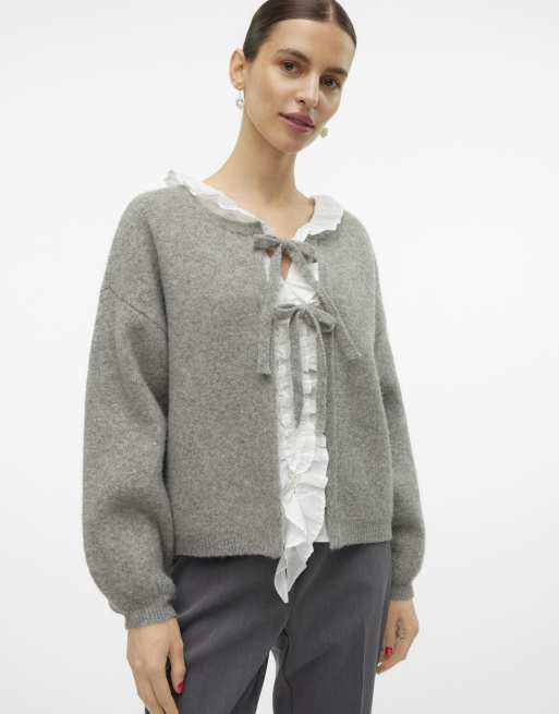 Vero Moda – Strickjacke in meliertem Mittelgrau, 4 von 4